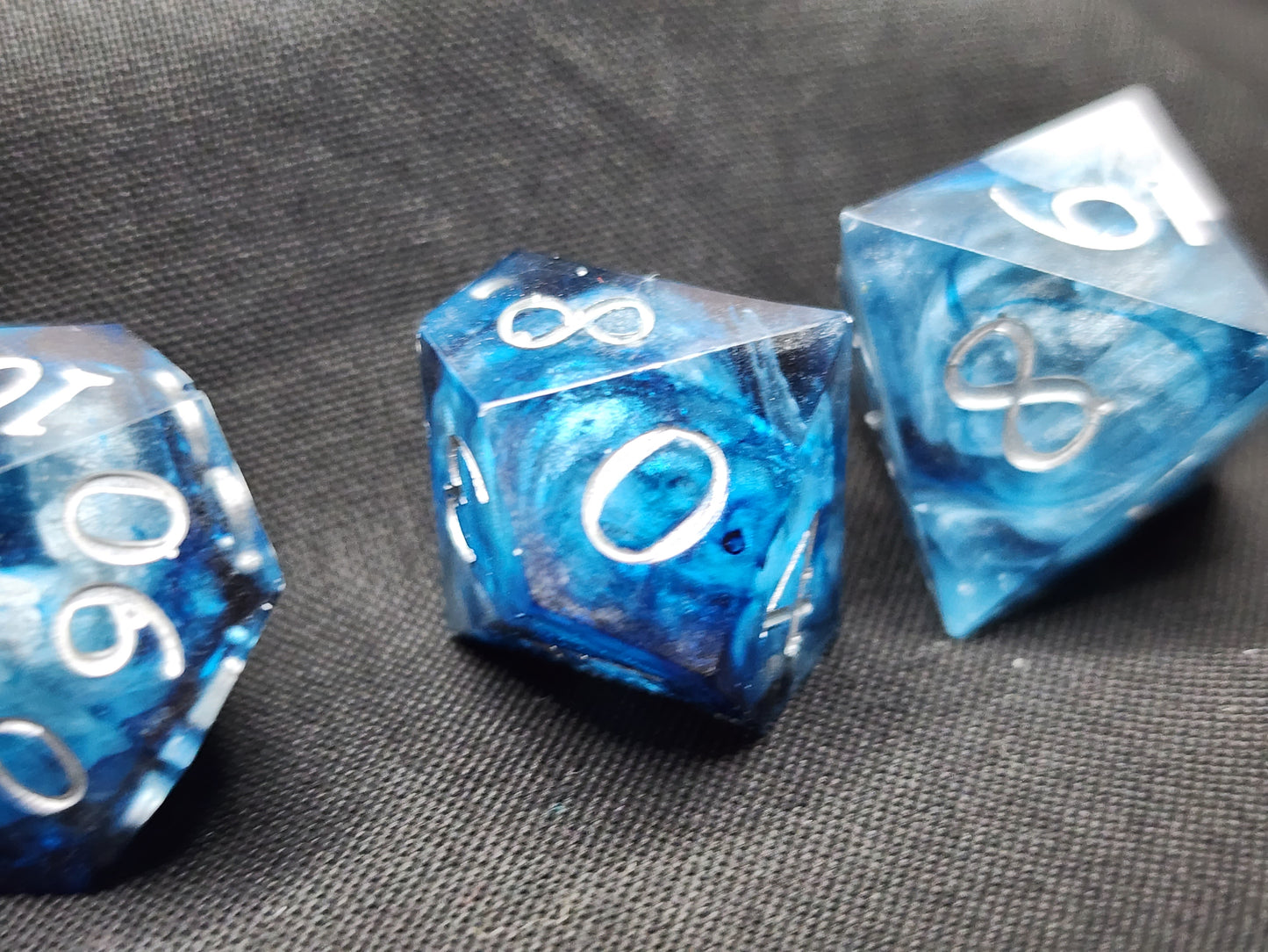 Blue and Silver Marble Dice Set