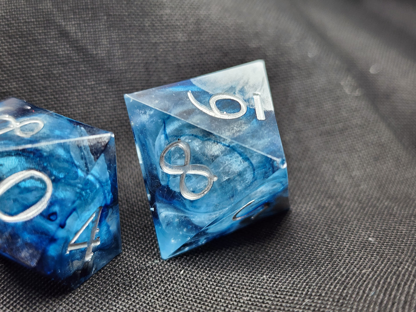 Blue and Silver Marble Dice Set