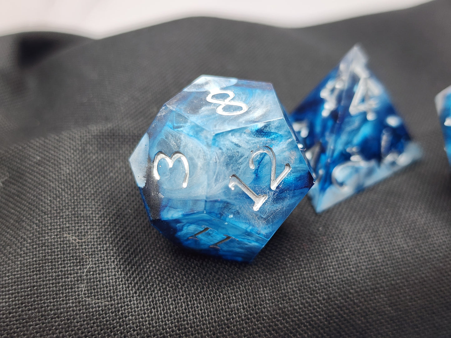 Blue and Silver Marble Dice Set