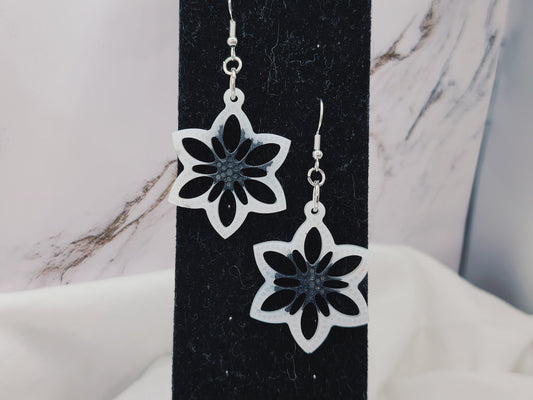 Black and White Flower Dangle Earrings