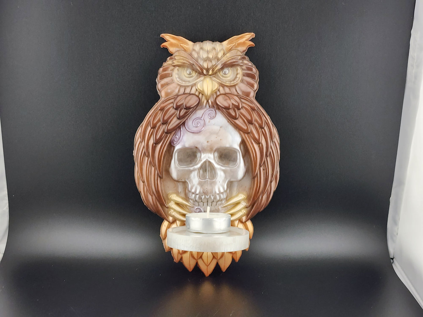 Owl Holding Skull Tealight Holder