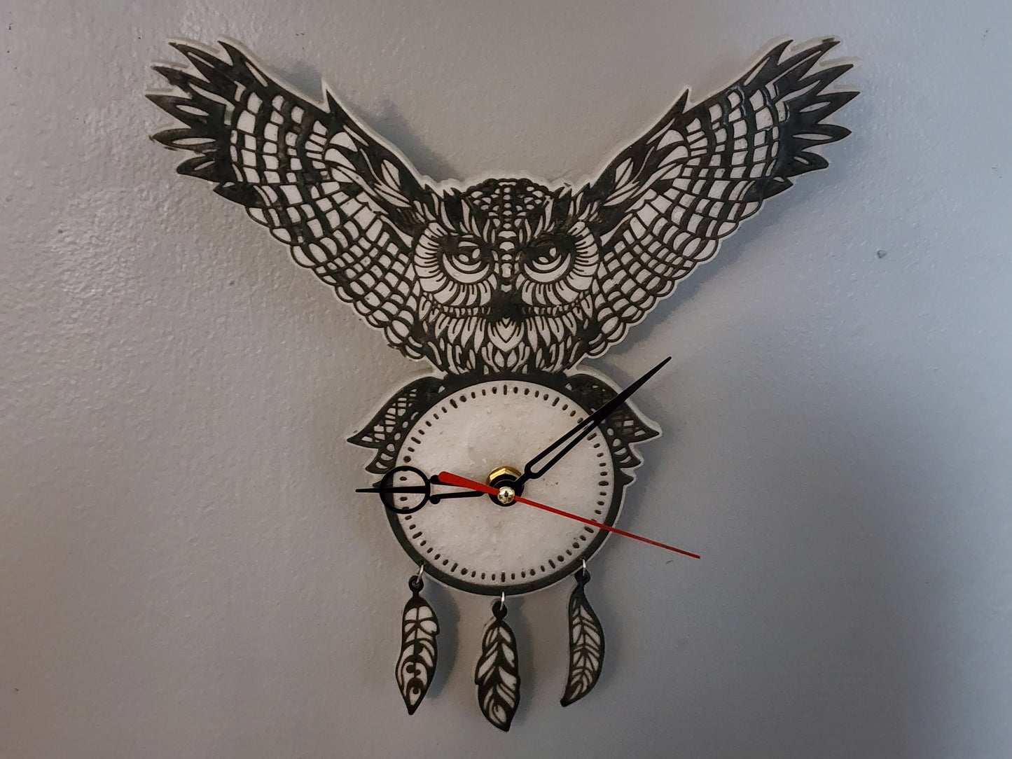 Ornate Owl Clock White and Black