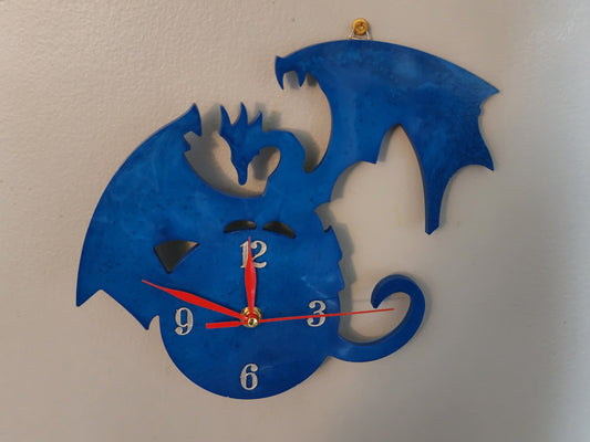 Flying Dragon Silhouette Clock Blue