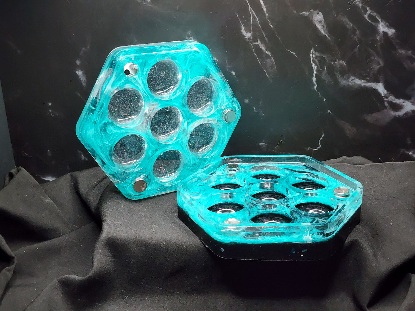 Hexagon Dice Box - Teal Marble