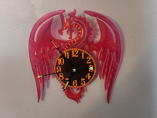 Roaring Dragon Silhouette Clock Red