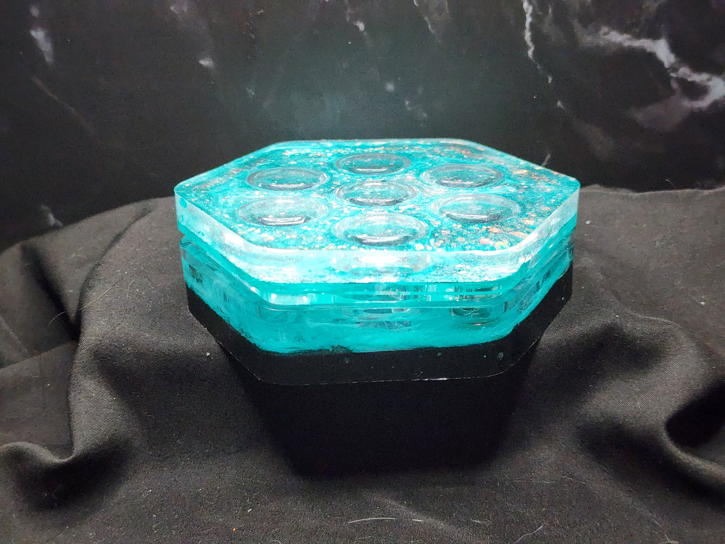 Hexagon Dice Box - Teal Marble