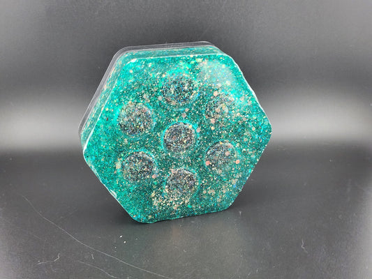 Hexagon Dice Box - Green Glitter