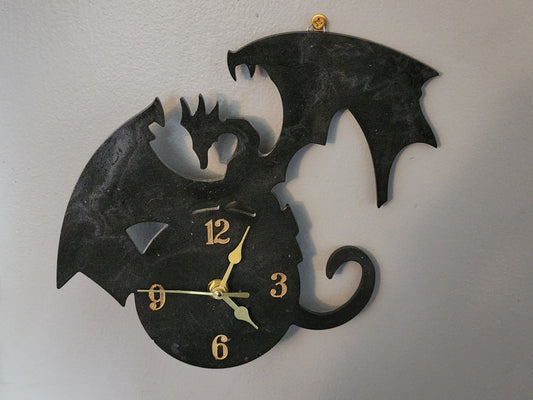 Flying Dragon Silhouette Clock Black