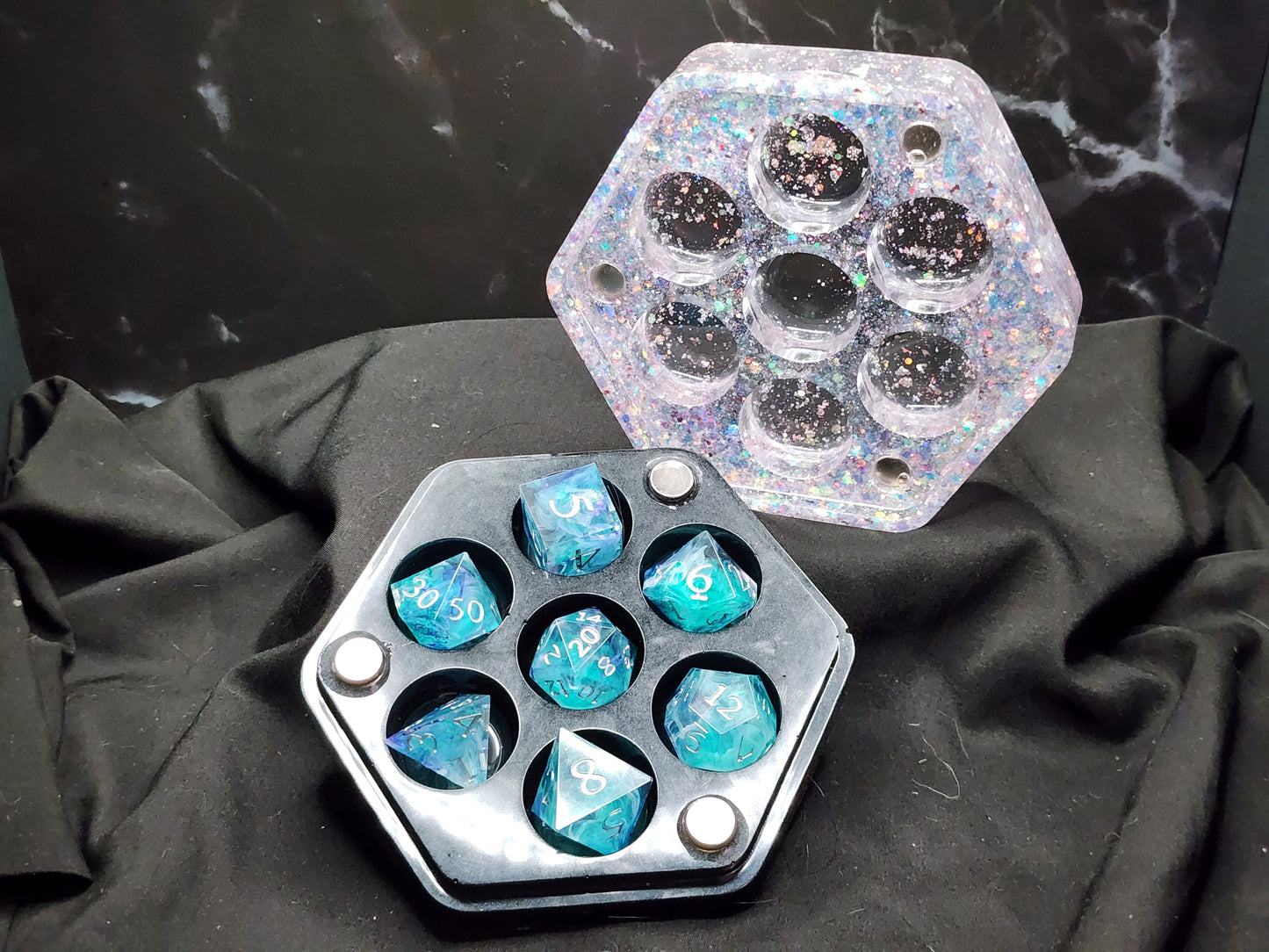 Hexagon Dice Box - Opal Glitter