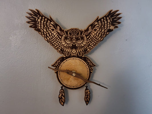 Ornate Owl Clock Brown and Tan