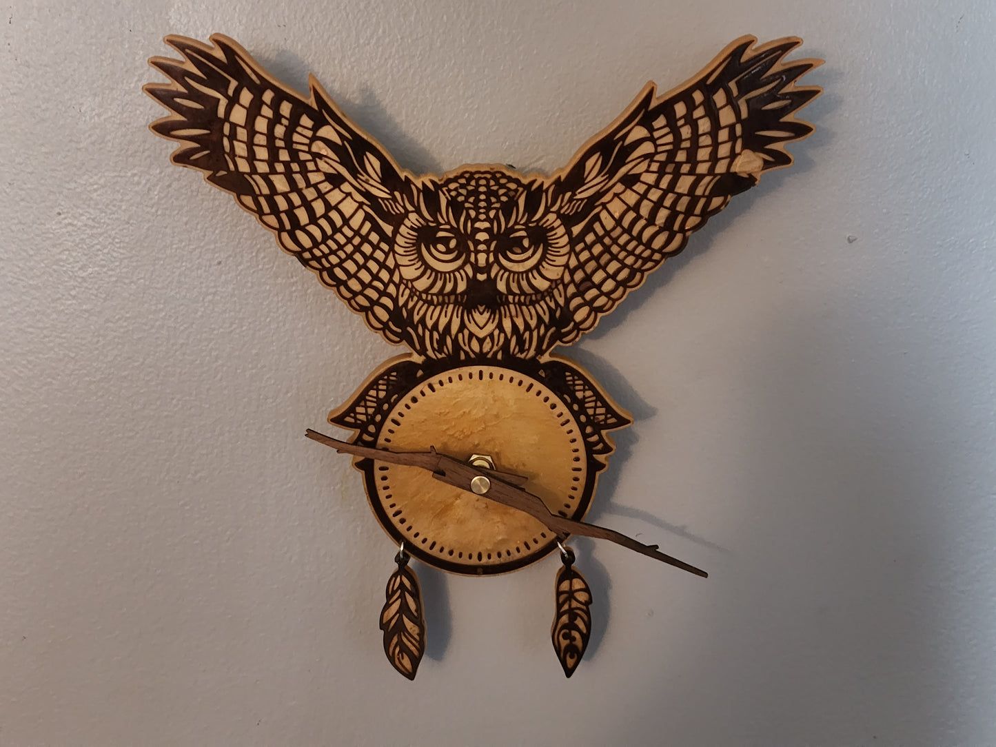 Ornate Owl Clock Brown and Tan