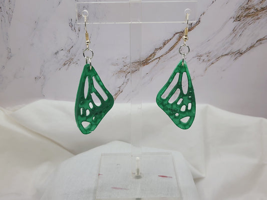 Green Marbled Fairy Wings Dangle Earrings