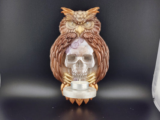 Owl Holding Skull Tealight Holder
