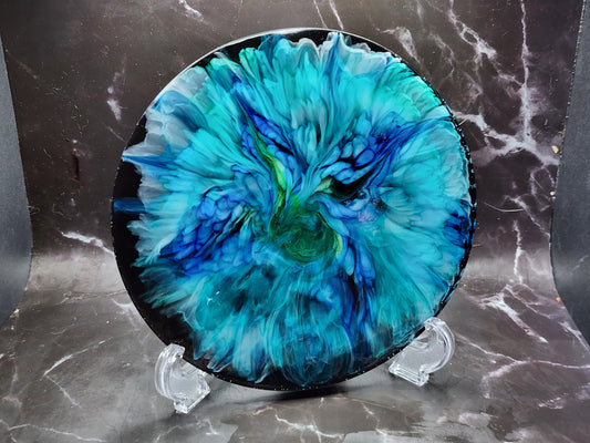 Peacock Blue Alcohol Ink Blooms - Round