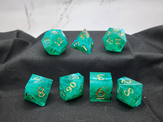 Marbled Emerald Dice Set