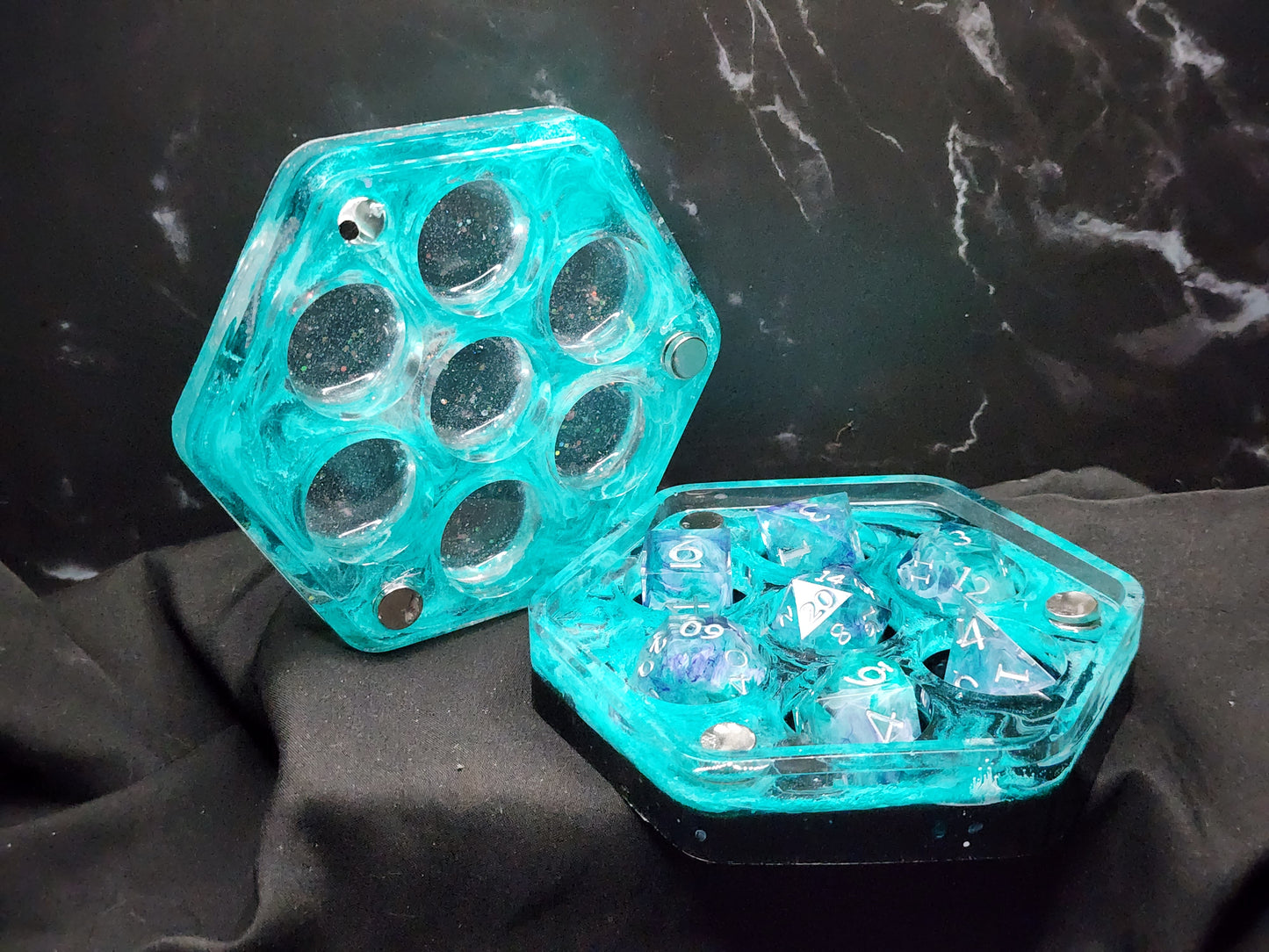 Hexagon Dice Box - Teal Marble