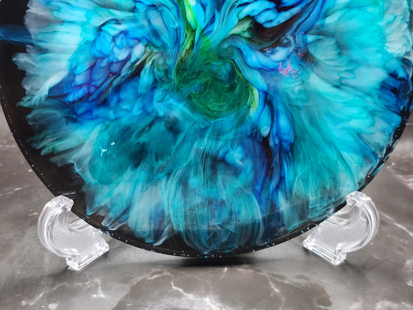 Peacock Blue Alcohol Ink Blooms - Round