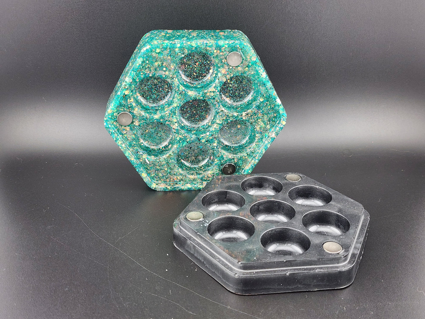 Hexagon Dice Box - Green Glitter