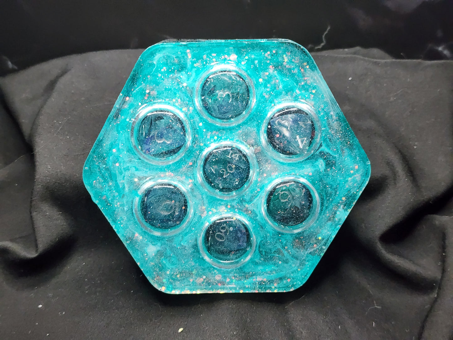 Hexagon Dice Box - Teal Marble