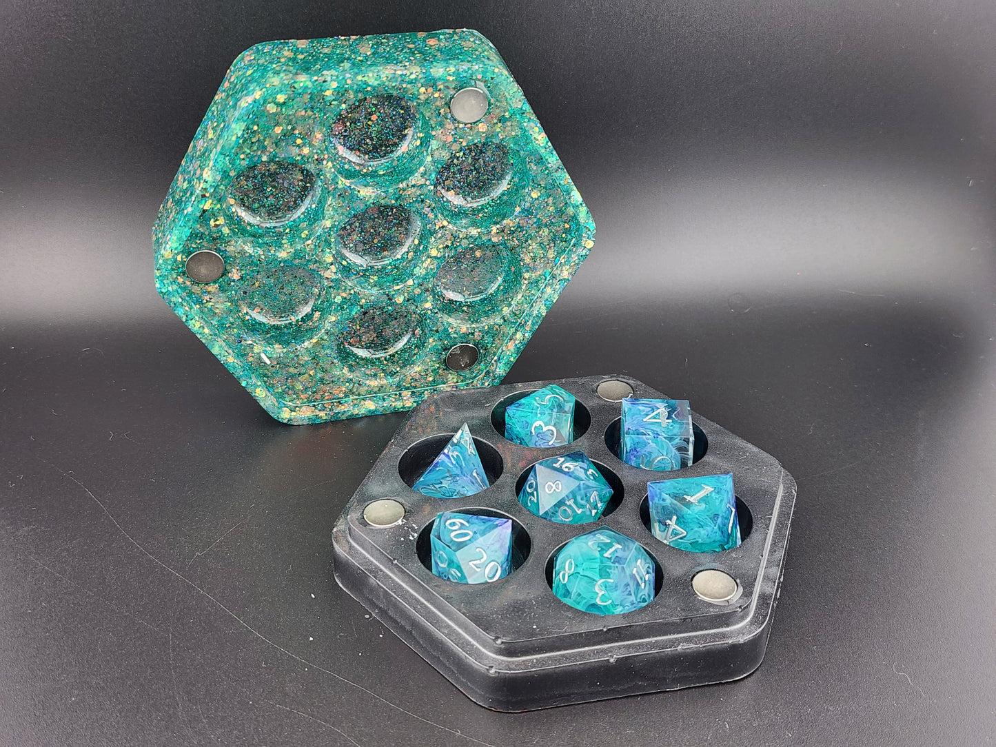 Hexagon Dice Box - Green Glitter